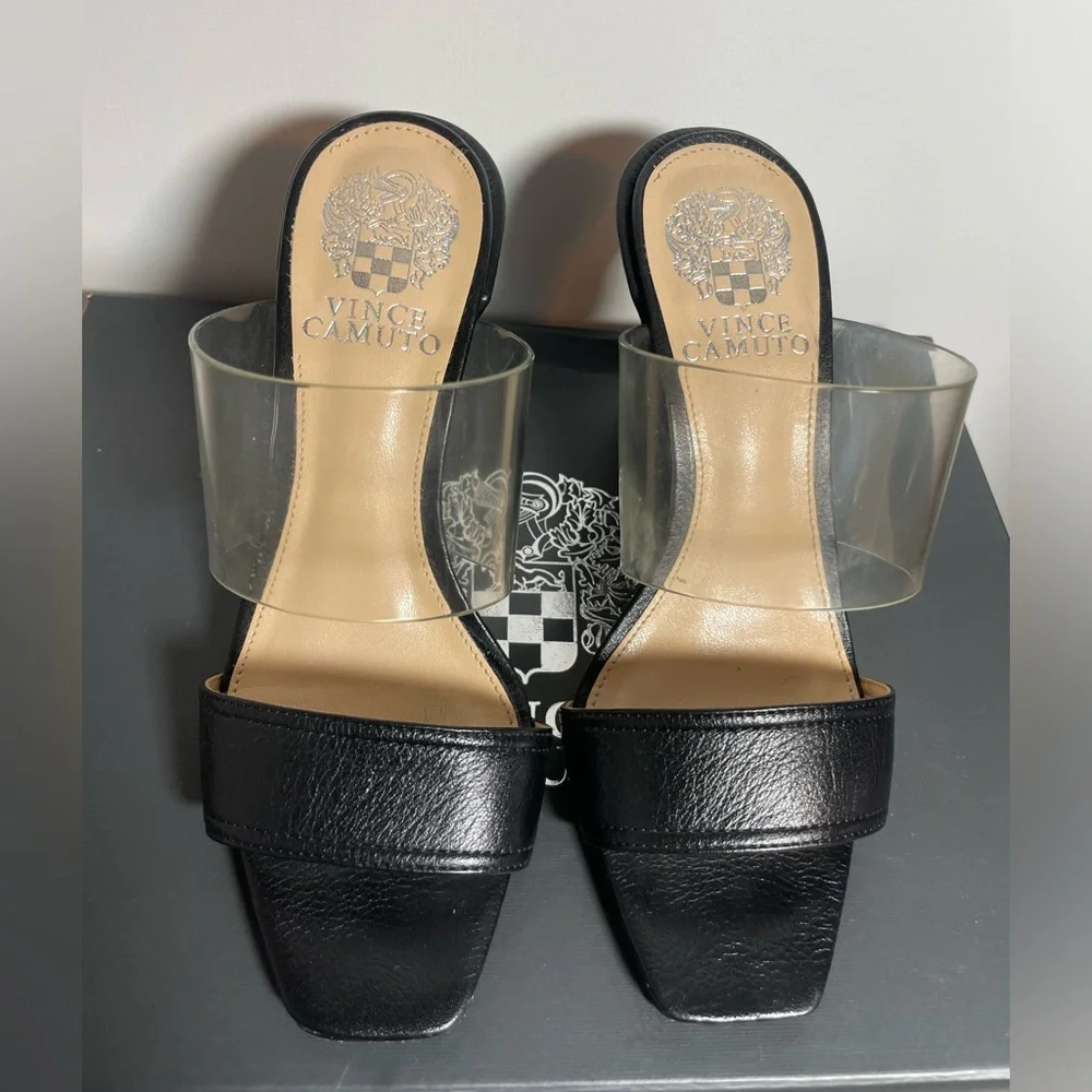 Vince Camuto Felima two strap wedge sandals clear lucite black leather size 5 - Picture 3 of 7